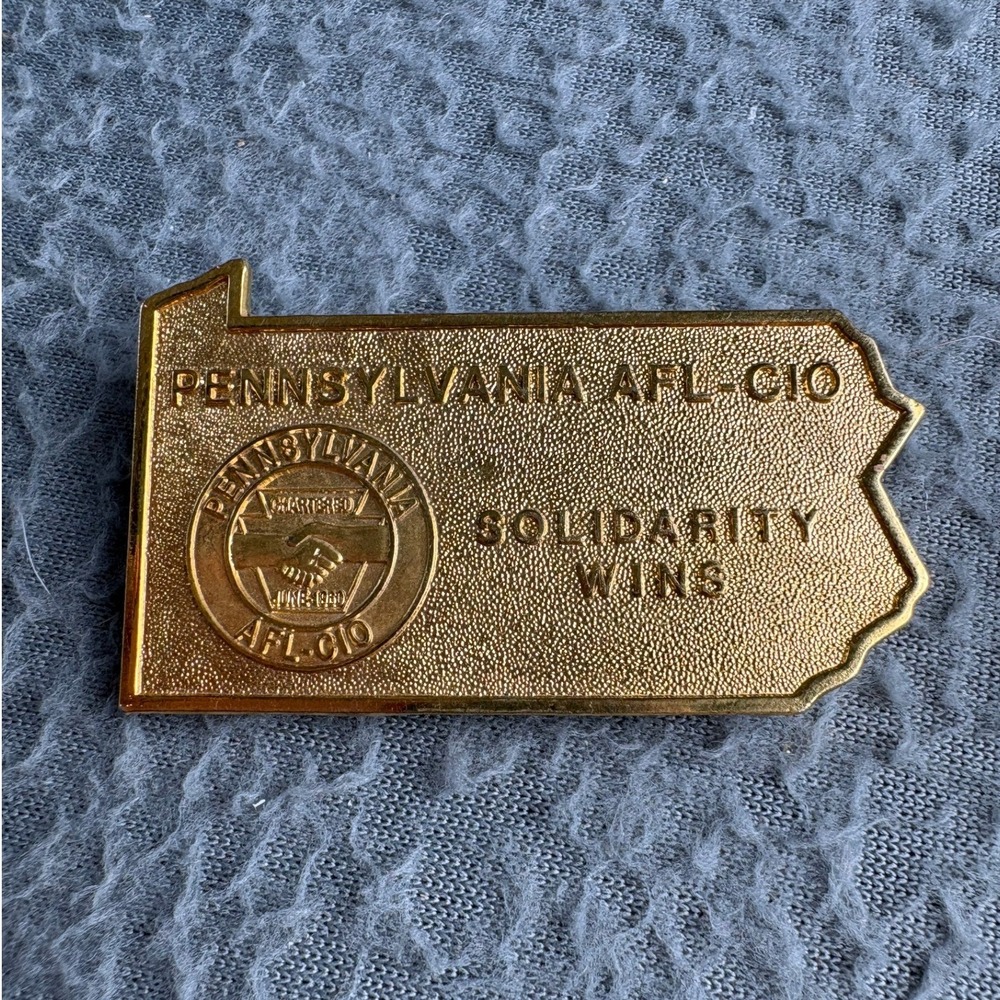 Vintage Pennsylvania AFL-CIO Solidarity Wins Gold Tone State Shape Pin